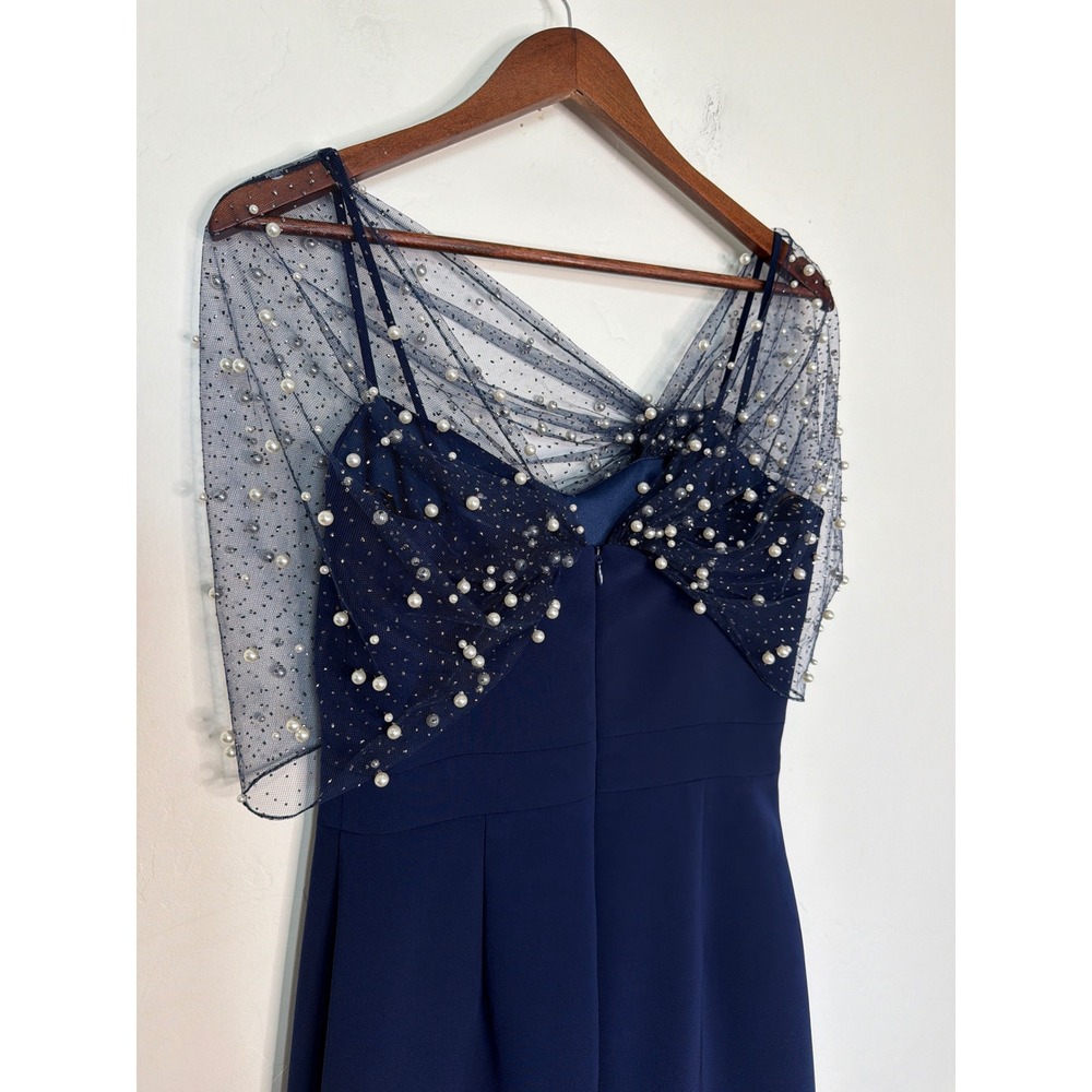 Theia Louella Pearl Shawl Gown Navy Embellished Evening Dress NWT Size 4 - Picture 4 of 8